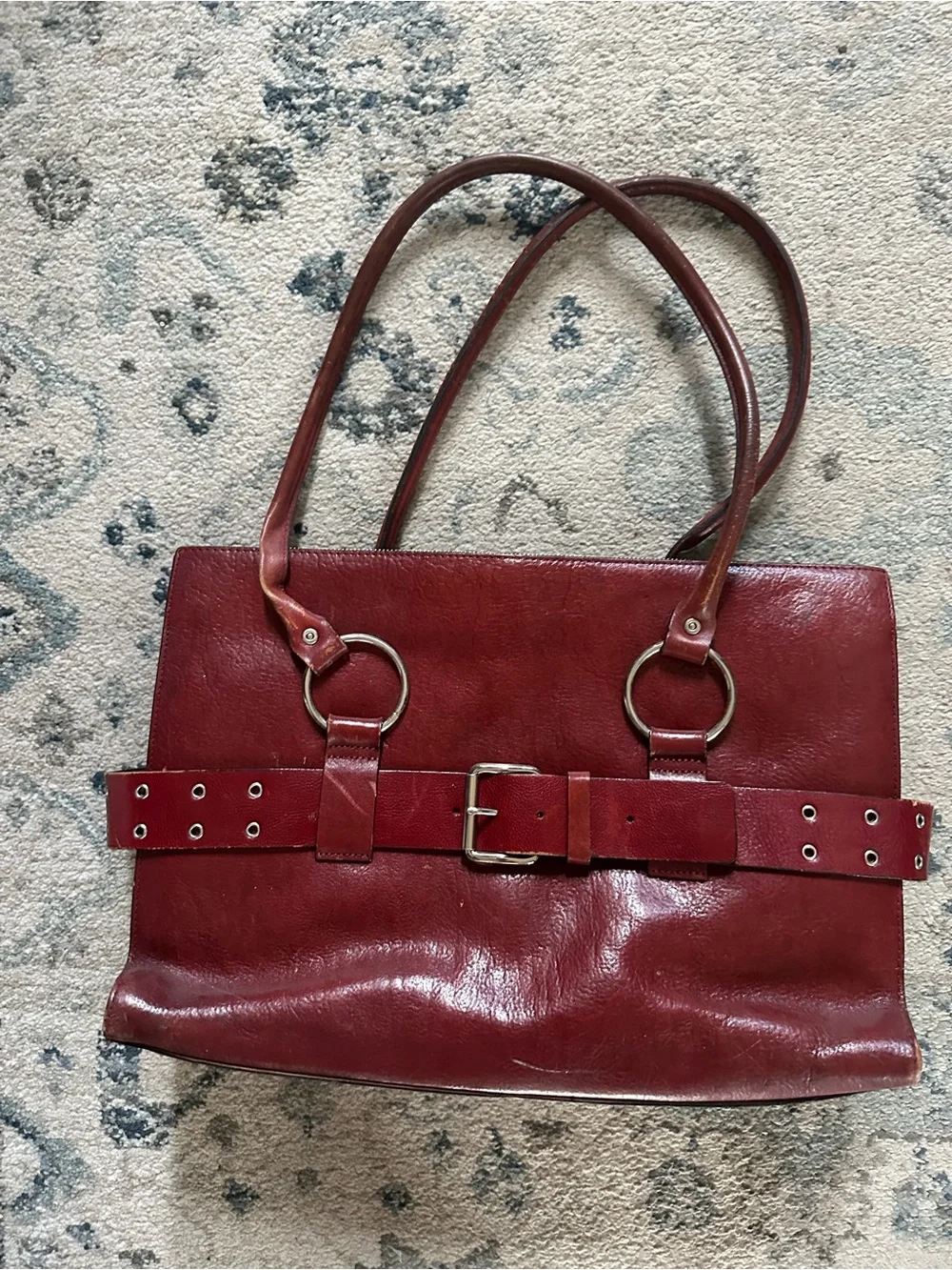 Wilsons Leather Red Belt-Accent Leather Tote Bag